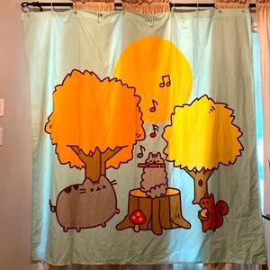 Pusheen Shower Curtain with Orange and Yellow Design